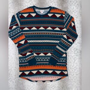 LuLaRoe Geometric Patterned Blouse - Blue, Orange, Cream